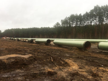 DN 1400 pipes have been positioned and wait for further processing