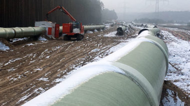 Pipes are welded together to form a pipe length